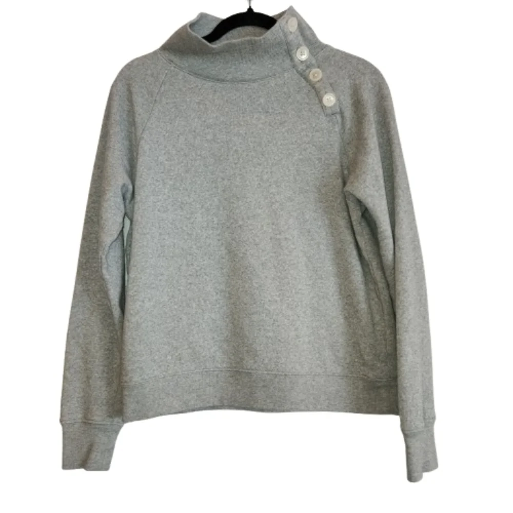 J. Crew Factory Light Gray Button Detail Mock Neck Sweatshirt Size S Super Soft